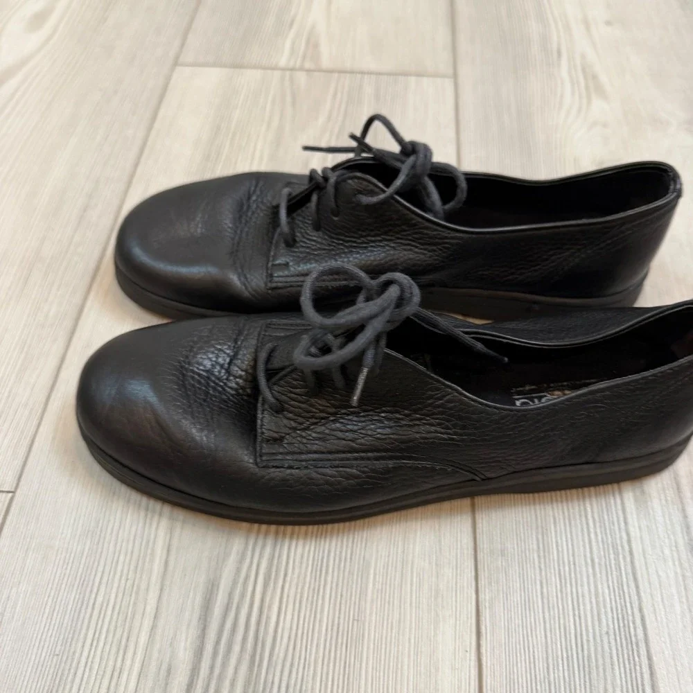 Azaleia Black Leather Lace Up Oxfords Shoes Womens 8 Brazil Comfort Flats